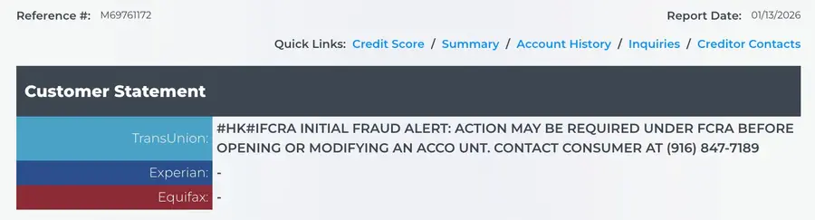 Розділ Customer Statement & Fraud Alerts